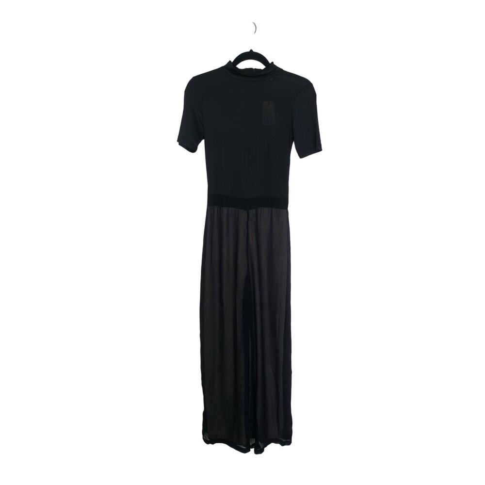 Uniq Black Sheer Mock Neck Short Sleeve Wide Leg Jumpsuit -  S